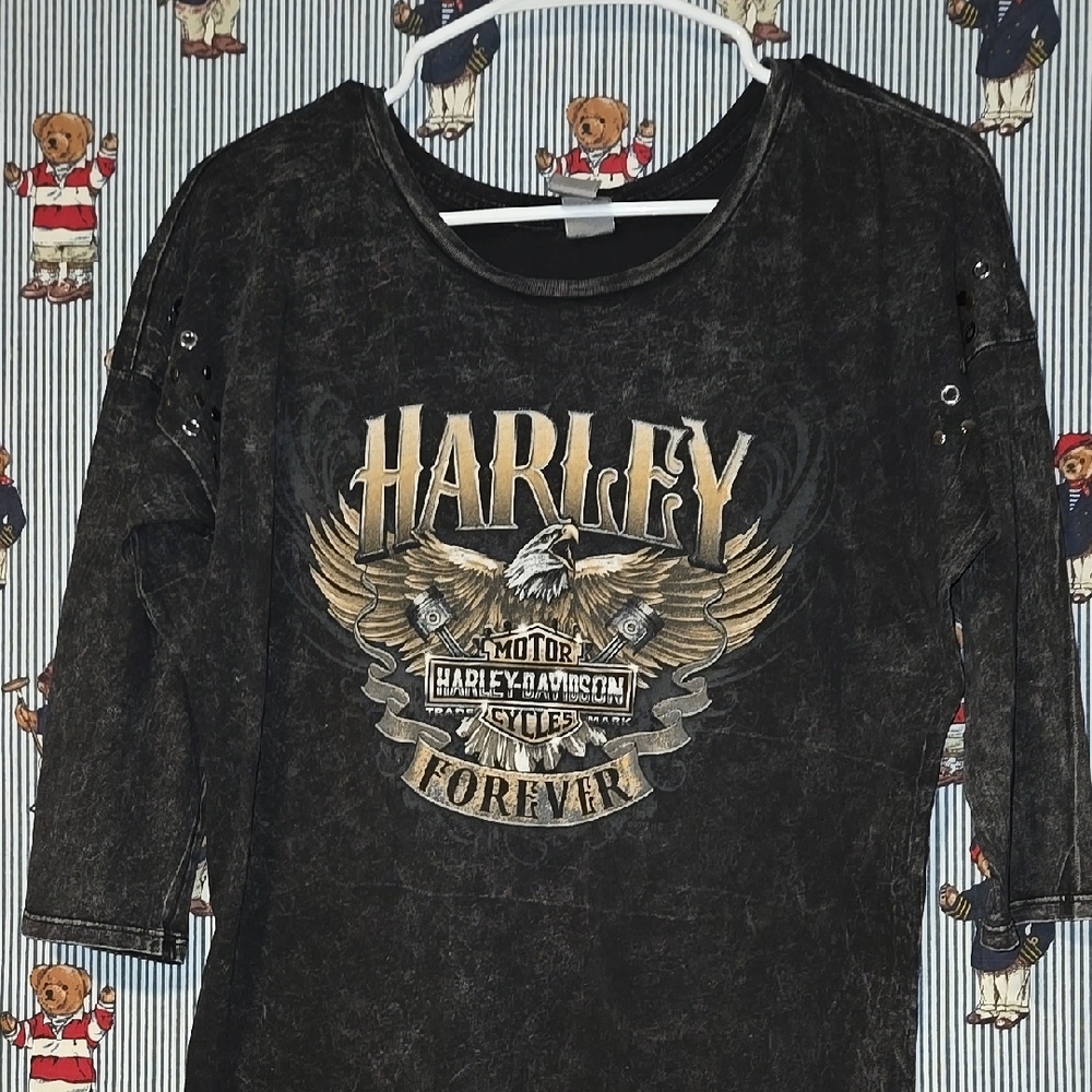 Harley-Davidson Womens Studded Black Washed Shirt Harley Forever Small